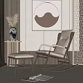 Modern Rocking Lounge Chair With Ottoman Circular Mountain Painting And Woven Texture Decor