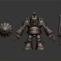 Cartoon Armored Creature Character With Shield And Sword Weapon Model 3d model