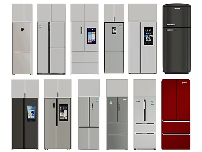 Various Modern Refrigerators And Freezers In Different Styles Colors And Designs For Home Use 3d model