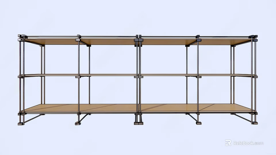 Sleek Modern Storage Shelf Unit With Metal Frame And Wooden Shelves For Home Organization 3d model 