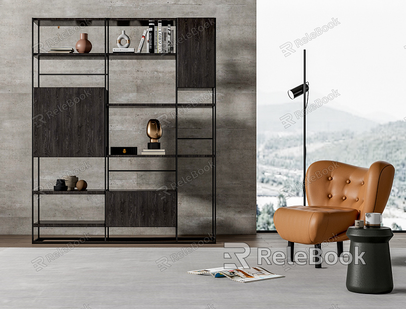 Modern Single Sofa Casual Chair Bookshelf Combination model