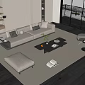 Minott Modern Sofa Coffee Table Combination Straight Row Sofa Coffee Table Low-rise Single-person Leisure Chair Metal Floor Lamp Side Table Green Plant Ornaments 3d model