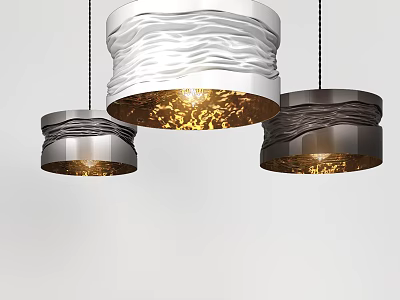 Three Modern Pendant Lights With Wavy Metal Shades And Warm Illumination 3d model