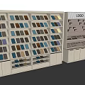 Modern Multi Tier Display Shelves With Colorful Products Logo And Storage Cabinets