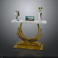 Luxury Console Table With Marble Top Gold Base Lamp Photo Frame And Sunflower Decor