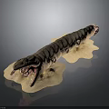 Grayish Brown Segmented Worm Creature With Open Mouth Sharp Teeth On Sandy Base 3d model