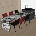 Marble Table and Chair Set with Red Black Chairs Fruit Book on Light Wooden Floor