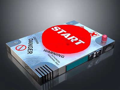 Industrial Control Panel With Red Start Button Danger Warning Label And Emergency Button 3d model