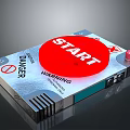 Industrial Control Panel With Red Start Button Danger Warning Label And Emergency Button
