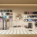 Wall Decor Featuring Vinyl Records Collection Shelves Skeleton And Photo Displays