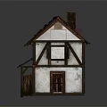 Rustic Old Wooden House With Mossy Green Roof White Exterior Walls And Wooden Windows