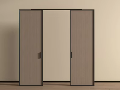 Modern Interior Sliding Doors With Wooden Panels And Black Frames Design 3d model
