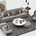 Modern Sofa Coffee Table Combination With Pillows Round Table Armchair And Decorative Rug 3d model