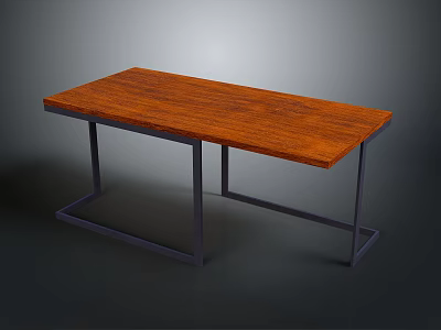 Stylish Modern Wooden Table With Brown Top And Black Metal Legs 3d model