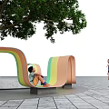 Colorful Wavy Outdoor Chair Design for Leisure Area Under Big Tree with Stone Pavement