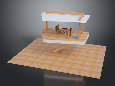 Wooden Canopy Platform With Bed Like Furniture On Lattice Floor Design 3d model