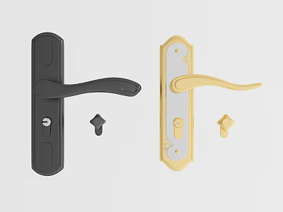 Stylish Black And Gold Door Handles With Modern Design For Home Interior 3d model