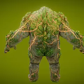 Game Movie Character Large Body Covered With Tree Roots And Moss On Green Background 3d model