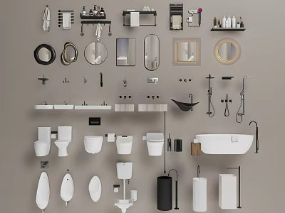 Complete Bathroom Set with Toilet Bathtub Sink Mirror Faucet Shelf and Towel Rack 3d model