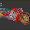 Red Motorcycle With Yellow Wheels And Silver Engine On Reflective Surface 3d model
