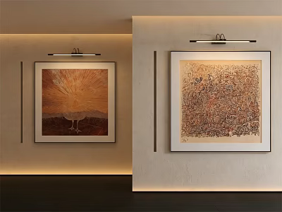 Abstract Paintings Framed Wall Art With Modern Interior Lighting 3d model