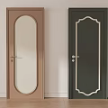 Brown And Dark Green Hinged Doors With Oval Glass And Gold Decorative Arch Design