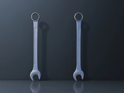 Two Silver Open End Wrenches Standing On Dark Background With Reflection 3d model