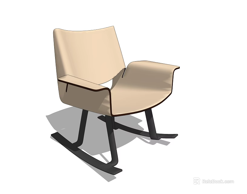 Beige Modern Rocking Chair With Comfortable Armrests And Black Frame Design 3d model 