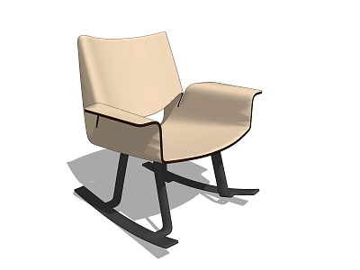Beige Modern Rocking Chair With Comfortable Armrests And Black Frame Design 3d model