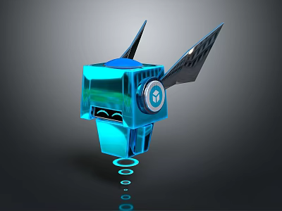 Blue Tech Robot Character With Glowing Wings And Circular Light Effects 3d model