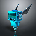 Blue Tech Robot Character With Glowing Wings And Circular Light Effects