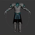 Silver Armor With Turquoise Accents Shoulder Plates Leg Guards Boots And Dark Pants