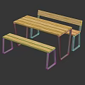 Modern Wooden Dining Table Set With Metal Legs And Two Benches