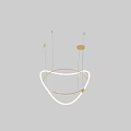 Modern Chandelier With Gold Circular Frame Intertwined White Lines And Glass Bubbles