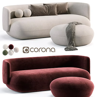 Modern Sectional Sofa With Ottoman In Cozy Neutral And Burgundy Color Options 3d model