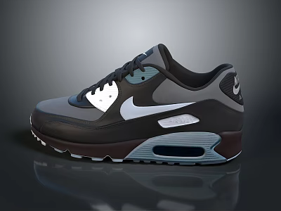 Nike Air Max Sneakers Black Gray White Synthetic Upper Air Cushion Sole Logo Detail Design 3d model