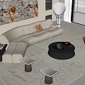 Modern Sectional Sofa With Round Coffee Table In Living Room Interior 3d model