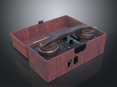 Vintage Weapon Red Wooden Box With Handle Mechanical Components And Circular Parts 3d model