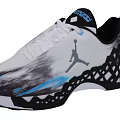 Jordan Basketball Shoes Featuring White Black Blue Splatter Design And Diamond Grid Sole