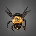 Detailed Flying Insect With Black And Yellow Body Transparent Wings And Compound Eyes