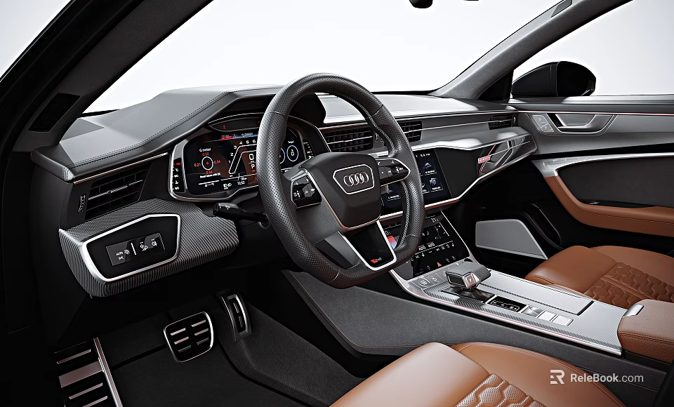 Luxury Car Interior Design With Audi Steering Wheel Digital Dashboard And Leather Seats 3d model 