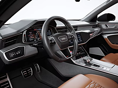 Luxury Car Interior Design With Audi Steering Wheel Digital Dashboard And Leather Seats 3d model