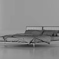 Modern Double Bed With Gray Headboard Metal Frame And Black Blanket Bedding