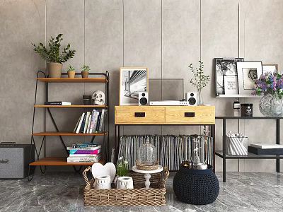 Stylish Home Interior With Shelving Unit Featuring Potted Plants Books Photo Frames and Decorative Items 3d model