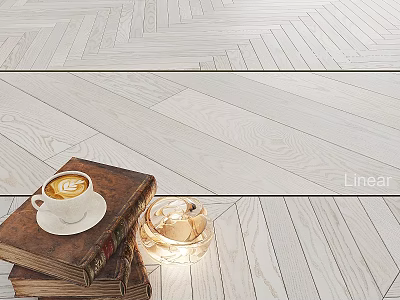 Wooden Flooring With Herringbone And Linear Patterns Stacked Books Coffee Cup And Candle 3d model