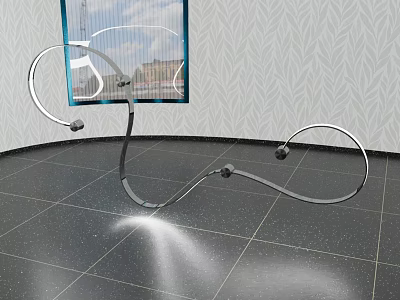 Abstract Metallic Sculpture On Polished Floor With Window And Textured Wall Background 3d model
