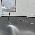 Abstract Metallic Sculpture On Polished Floor With Window And Textured Wall Background