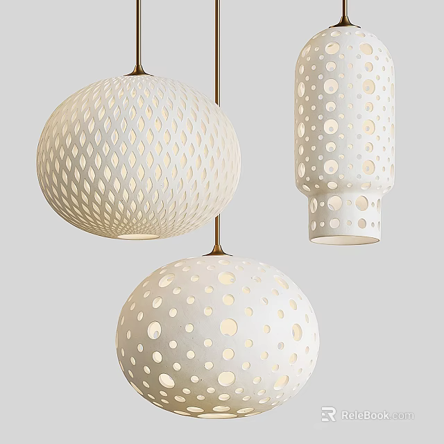 Modern Stylish White Pendant Lights With Perforated Patterns And Polka Dot Designs 3d model