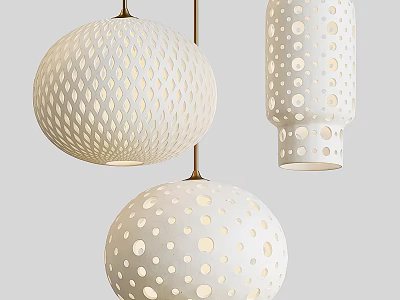 Modern Stylish White Pendant Lights With Perforated Patterns And Polka Dot Designs 3d model
