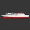 Modern Cruise Ship With Red Hull Green Deck And White Body